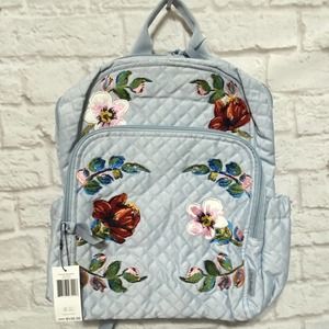 Vera Bradley Campus Backpack Sea Air Floral Blue Embroidery Flowers NWT